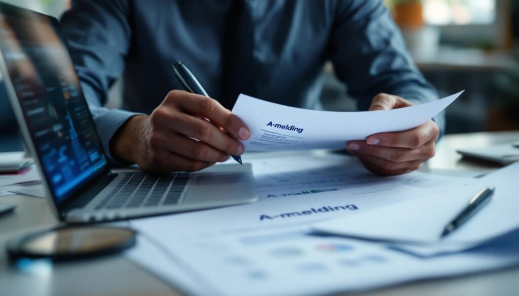 A photograph of a business professional reviewing documents at a desk