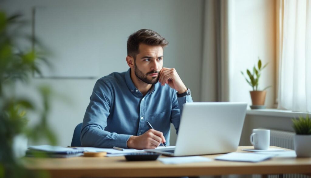 A photograph of a thoughtful individual sitting at a desk