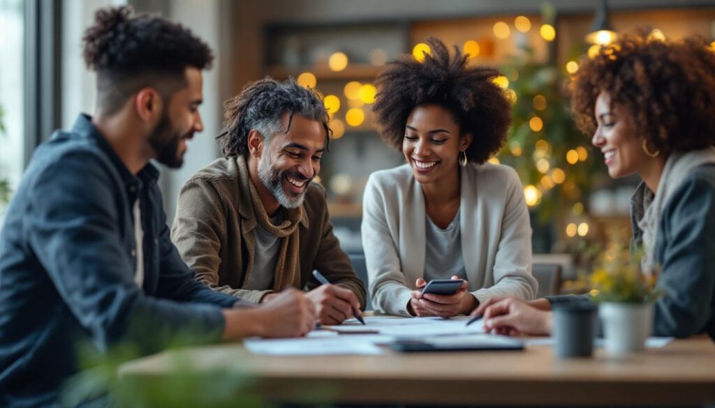 A photograph of a diverse group of people engaging in a discussion or consultation about financial planning