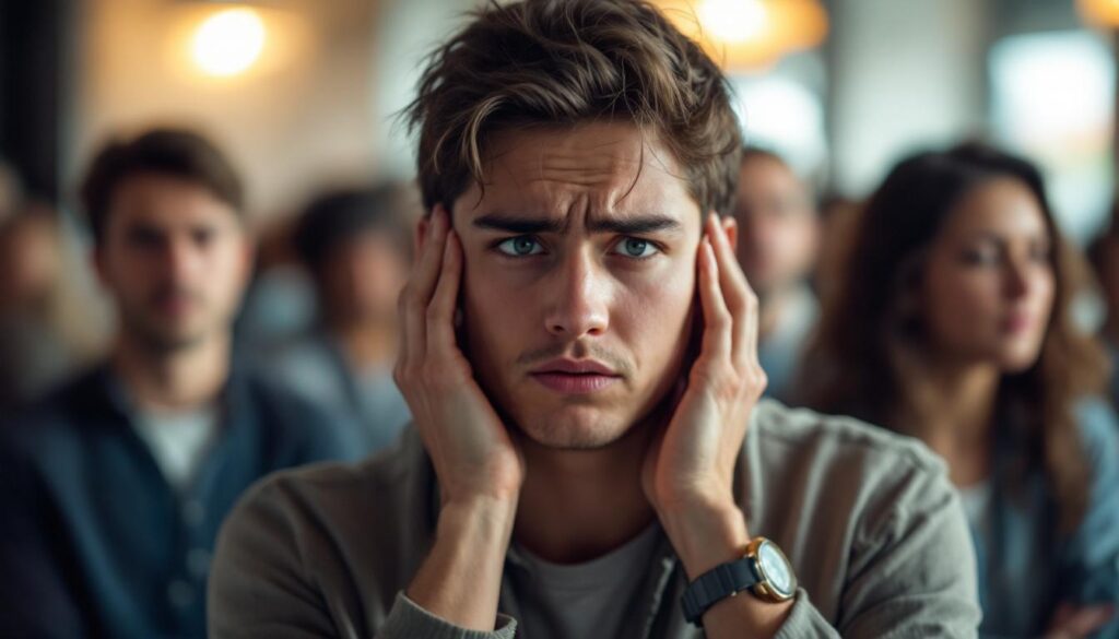A photograph of a person experiencing a moment of discomfort or unease in a social setting